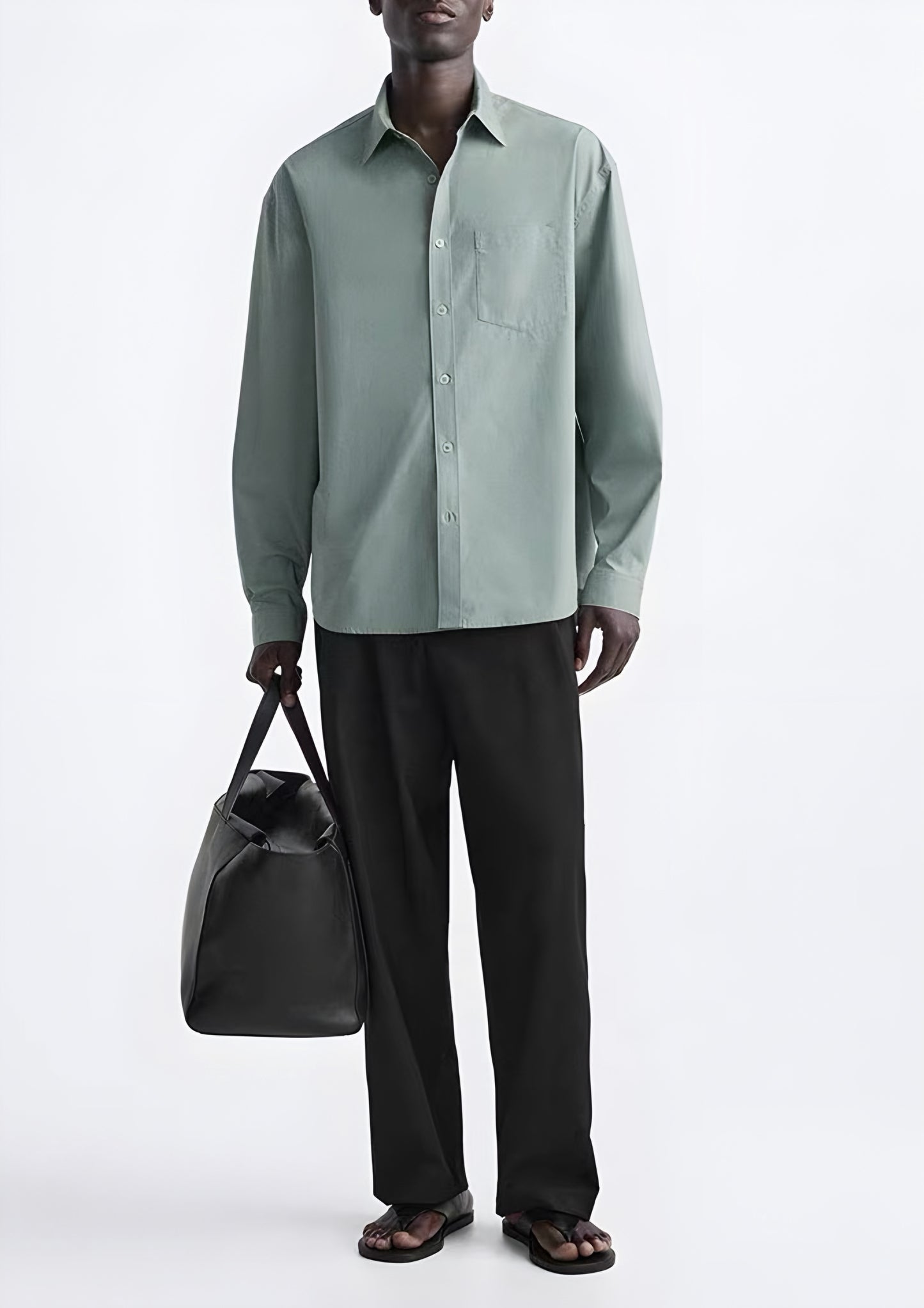 Zara relaxed Pocket poplin shirt green FIT BIGGER