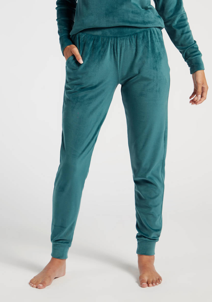 Plain long-sleeve sweatshirt and pajama pants set