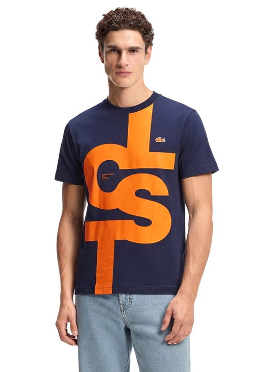 LACOTSE TSHIRT  SLIM FIT NVY/ORNG