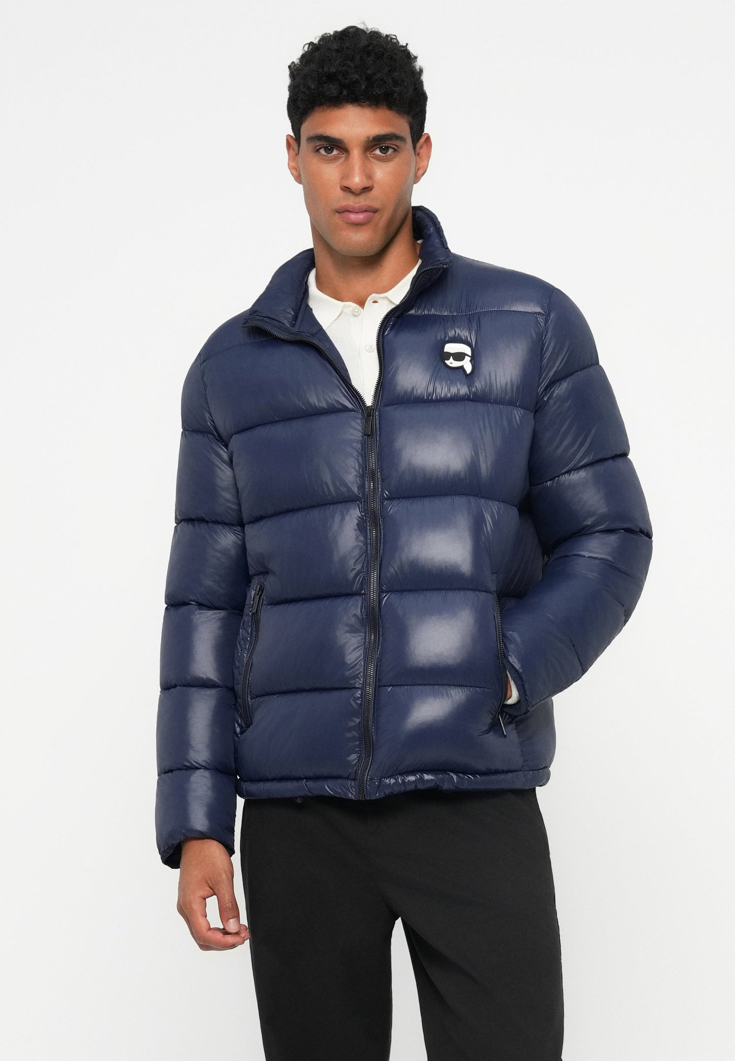 KARL LAGERFELD  IKON HOODED PUFFER JACKET NAVY Removable hoodie