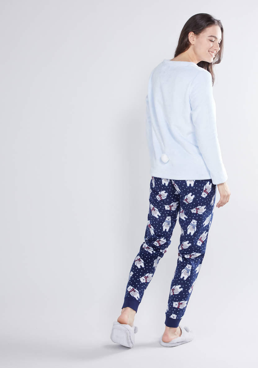 Cozy Collection Round Neck T-shirt and Printed Pyjama Set