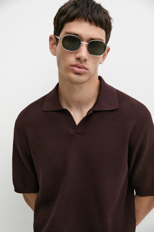 Massimo dutti JACQUARD KNIT POLO SWEATER