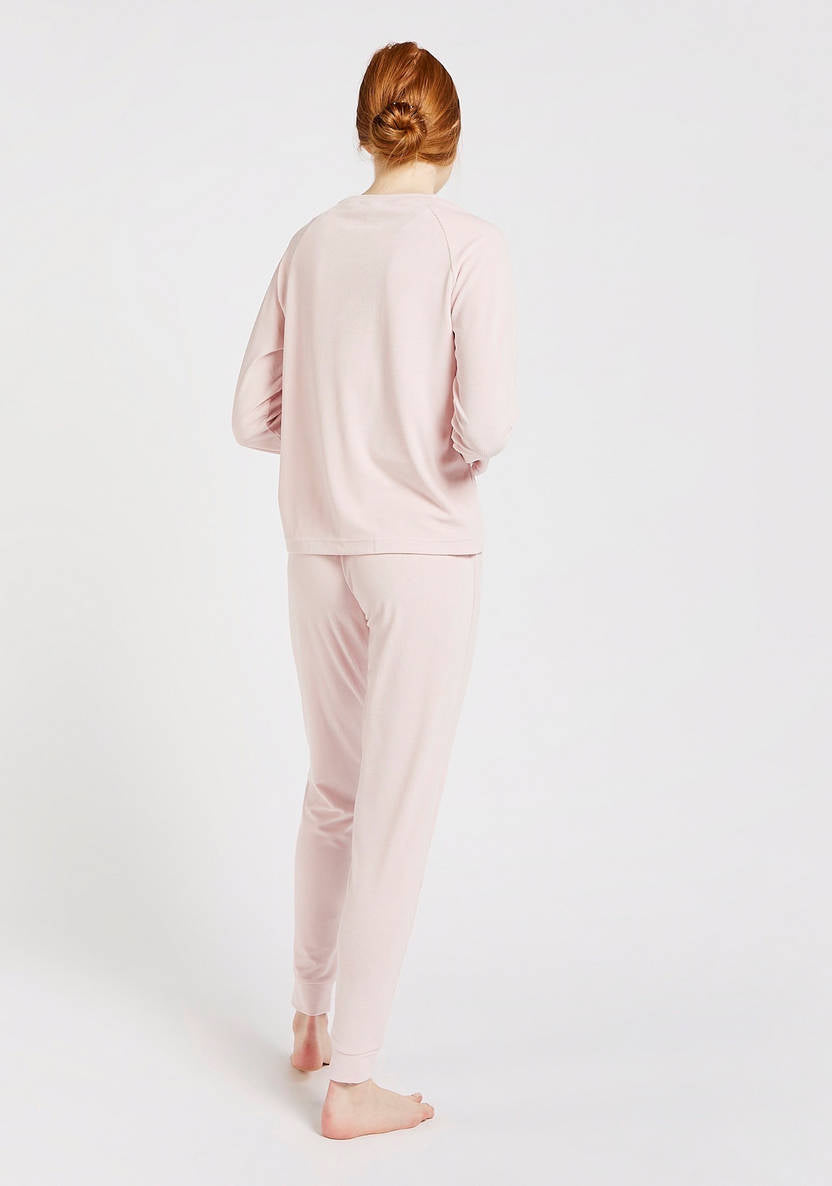 Solid Round Neck T-shirt and Full Length Pyjama Set