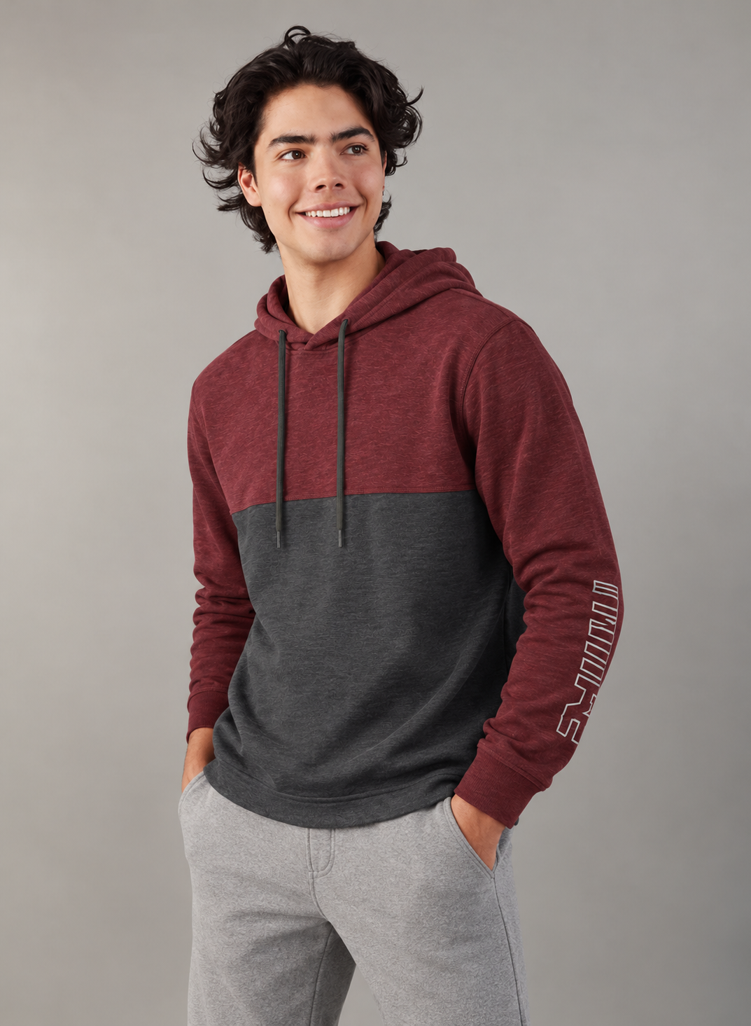 American Eagle Lightweight Colorblock Hoodie – Burgundy & Charcoal