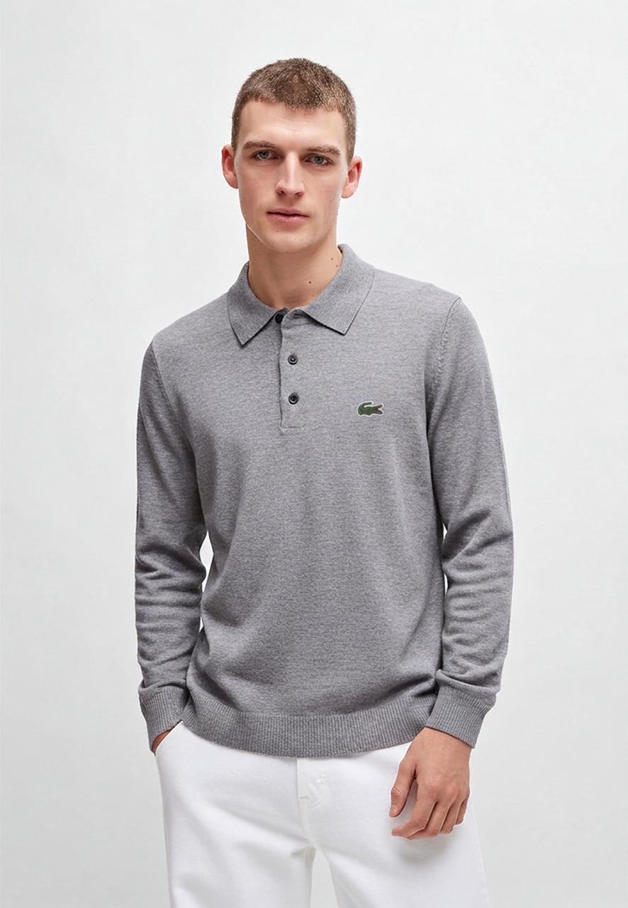 Lacoste Carded Wool Polo Gray Slim Fit