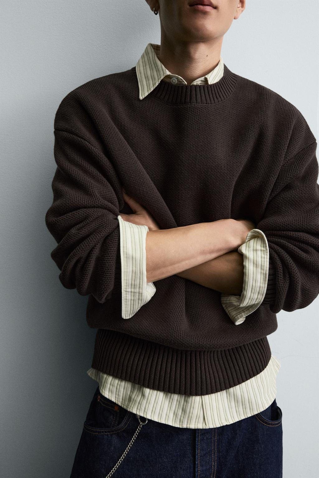 Zara Men Blend Pullover Brown