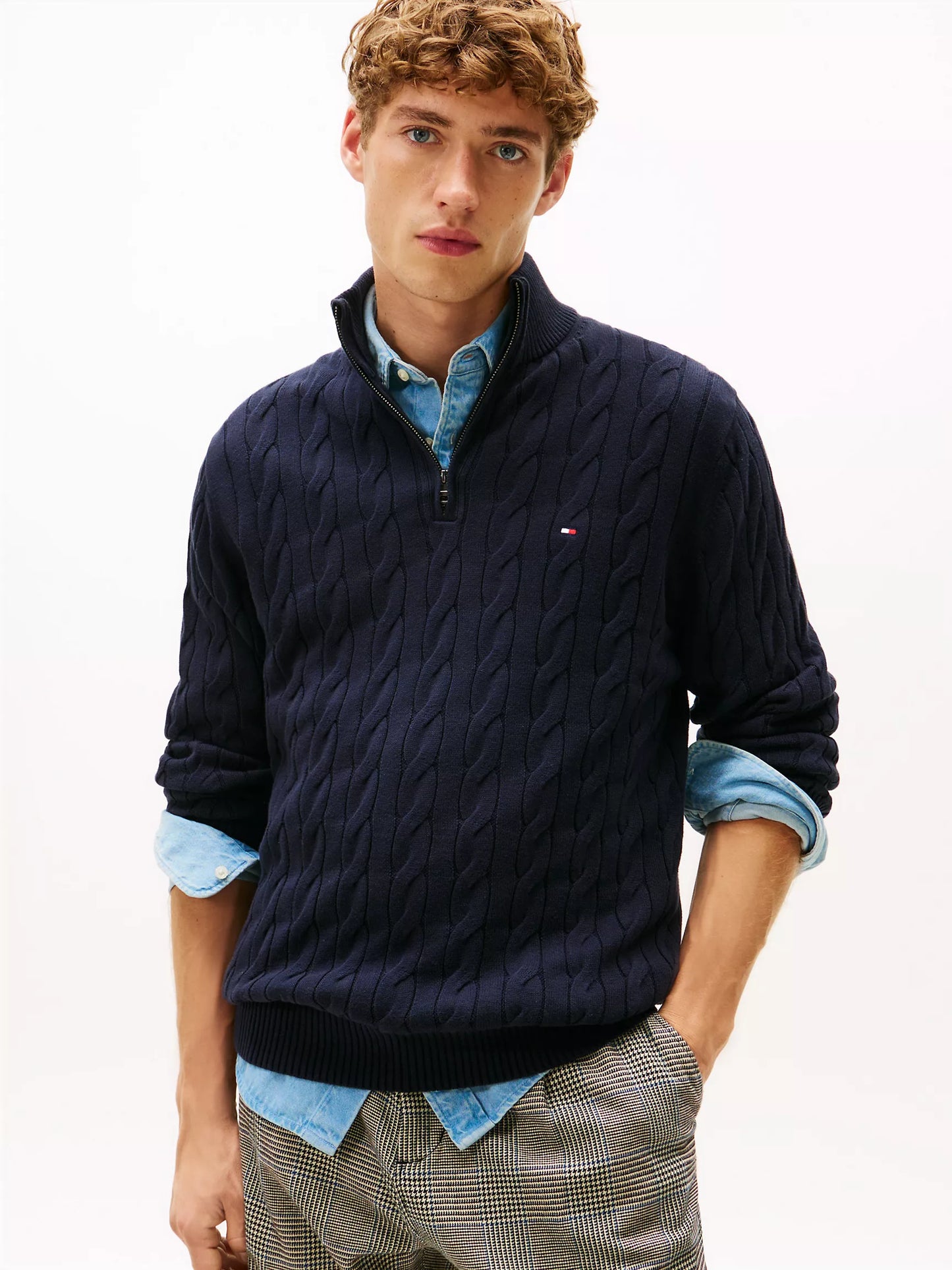 Tommy Hilfiger cable half zipper  navy