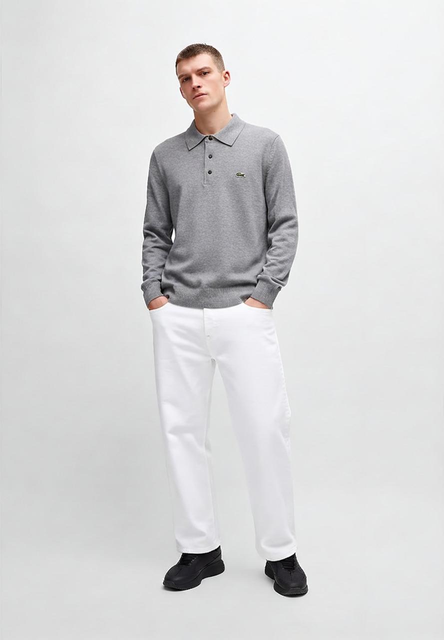 Lacoste Carded Wool Polo Gray Slim Fit
