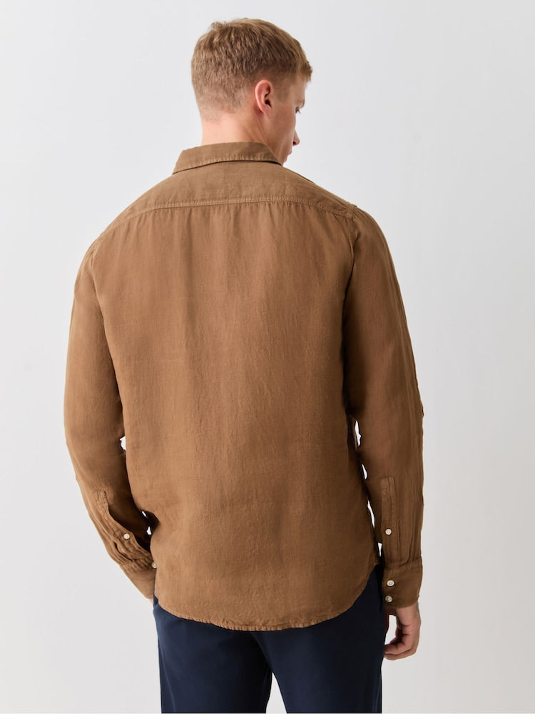 BOSS Brown Relegant  Slim Fit 100% Linen Shirt