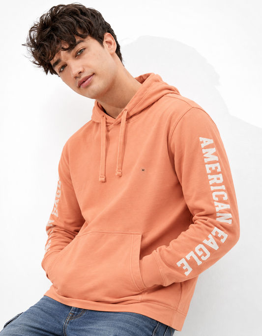 American Eagle Pink Hooded cotton  shirt with Sleeve Logo