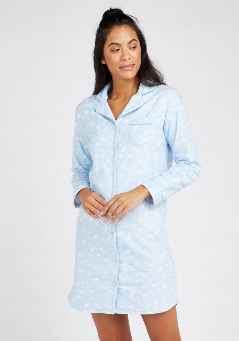 Cozy Collection long-sleeve nightshirt set with pocket and prints