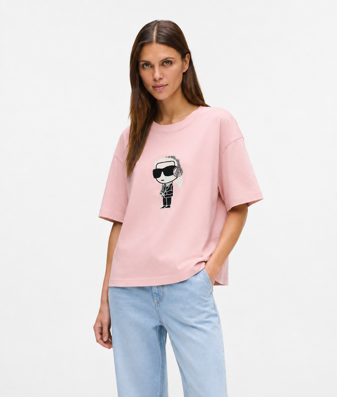 Karl Lagerfeld Women’s Pink Graphic T-Shirt – oversized Fit