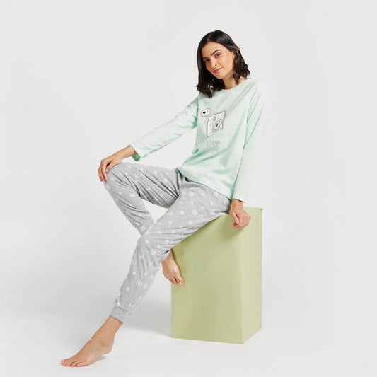 Graphic Print Long Sleeves T-shirt and All Over Printed Pyjamas