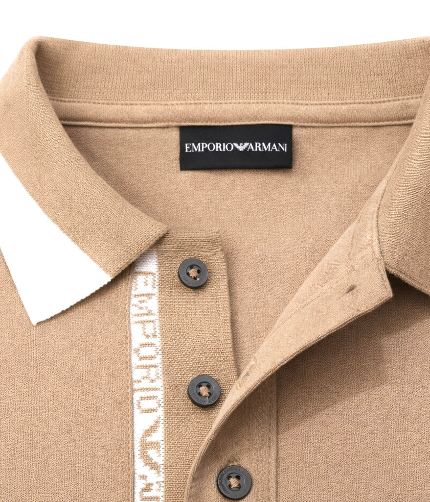 EMPORIO ARMANI POLO TSHIRT SLIM FIT WHITE COLLAR CAFFEE