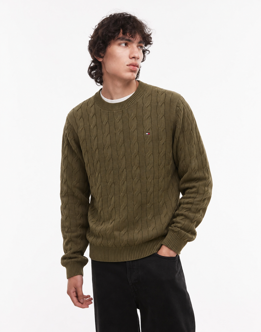 Tommy Hilfiger cable pullover crew neck olive