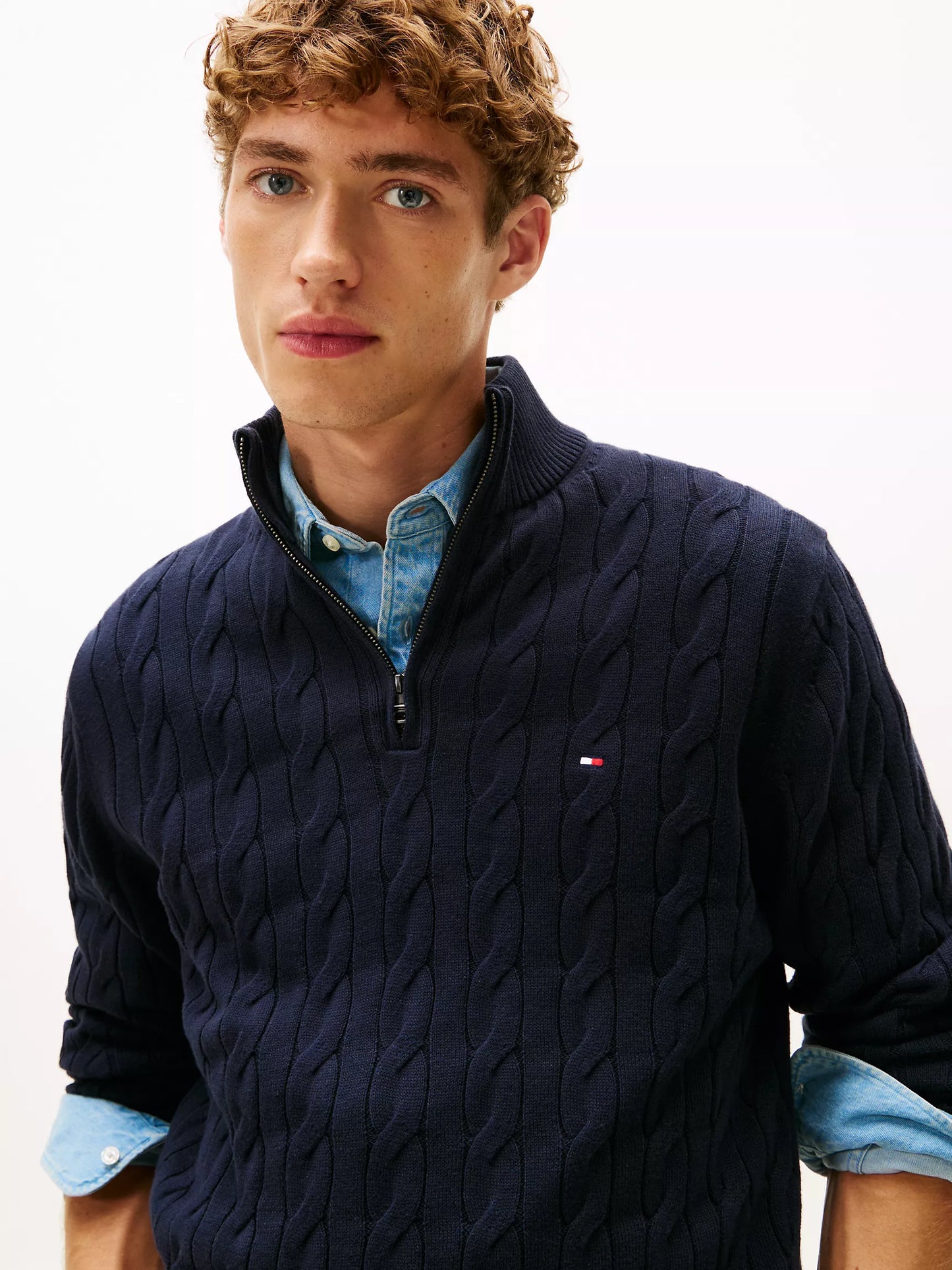 Tommy Hilfiger cable half zipper  navy