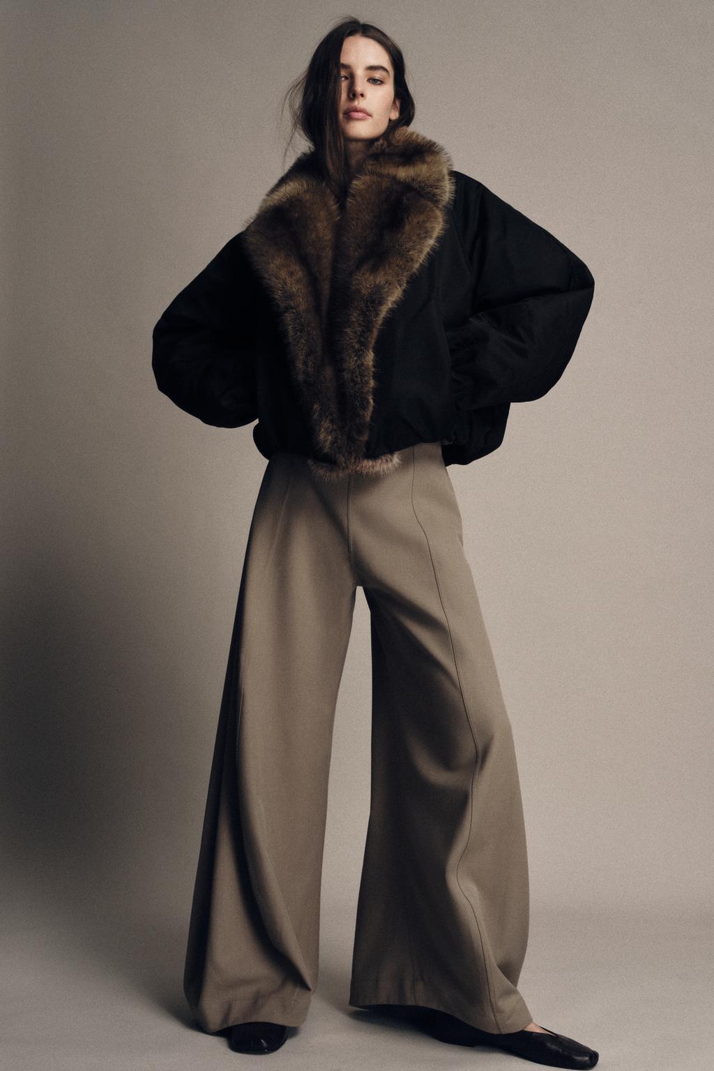 ZARA FAUX FUR COLLAR BOMBER JACKET ZW COLLECTION