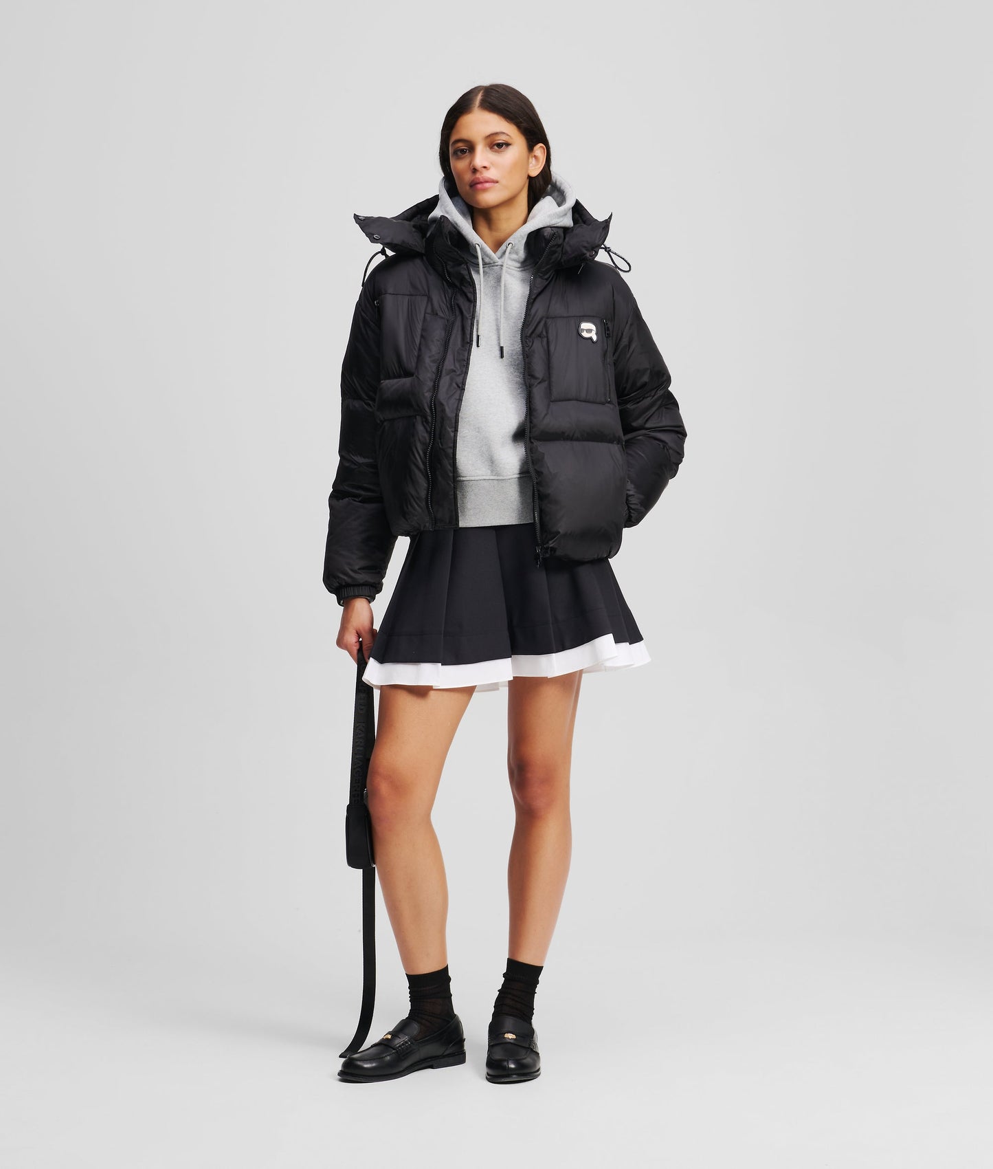 Karl Lagerfeld Women's Black Ikon Puffer 
Jacket Removable hoodie
