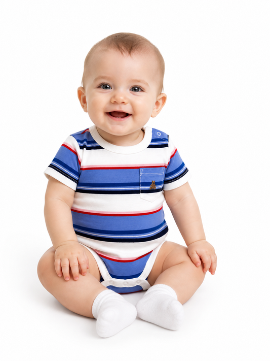 GAP Baby Striped Bodysuit – Soft Cotton Short Sleeve (Blue & White)