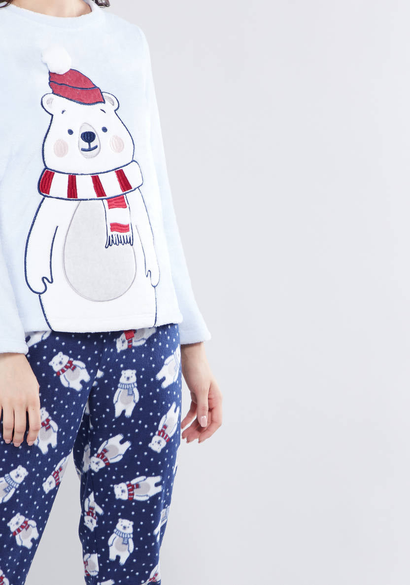 Cozy Collection Round Neck T-shirt and Printed Pyjama Set