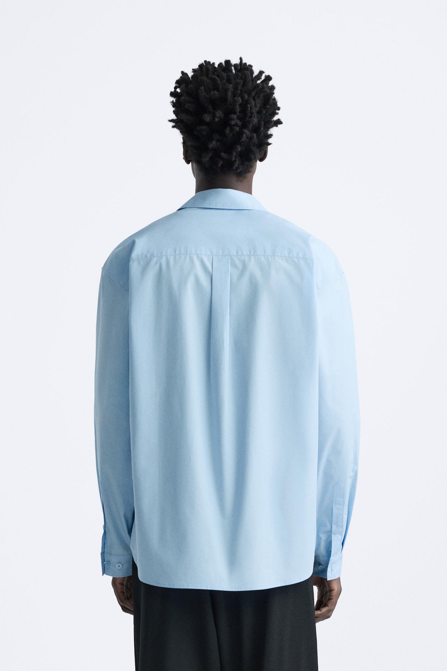 Zara relaxed Pocket poplin shirt baby blue FIT BIGGER