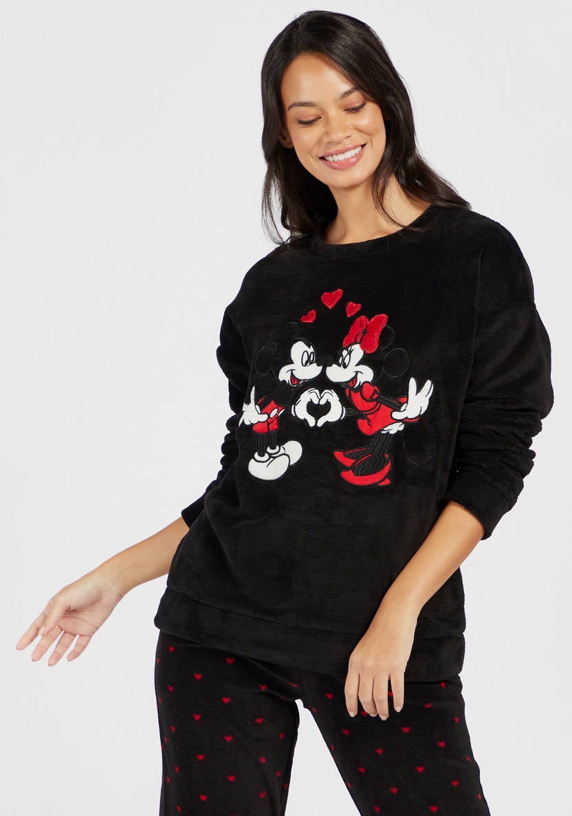 Mickey Mouse printed long-sleeve T-shirt and pajama pants set