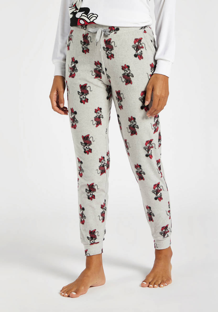 Minnie Mouse Print T-shirt with Long Sleeves and All-Over Printed Pyjamas Set