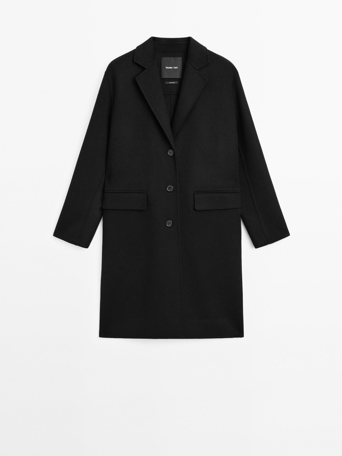 Massimo Dutti LONG WOOL BLEND COAT WOMEN BLACK oversized