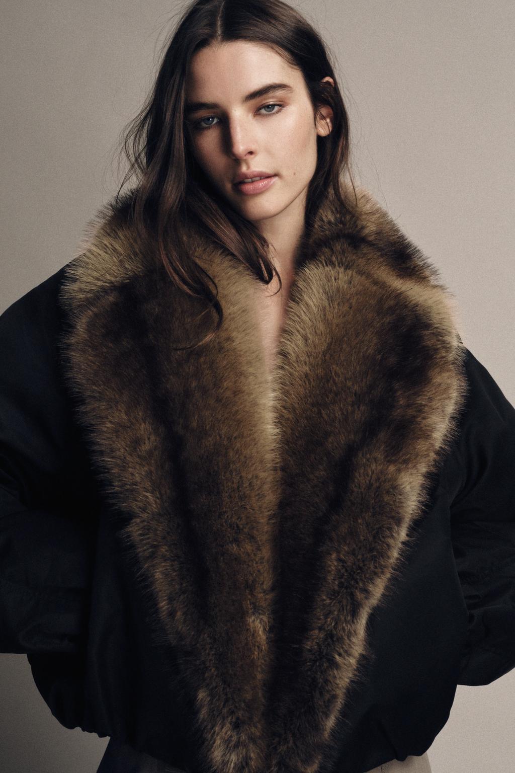 ZARA FAUX FUR COLLAR BOMBER JACKET ZW COLLECTION