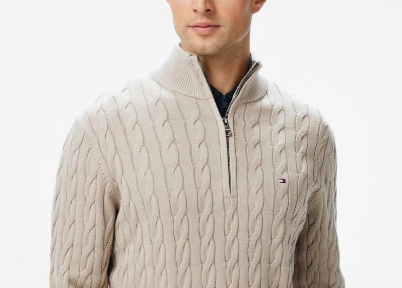 Tommy Hilfiger cable half zipper GREIGE