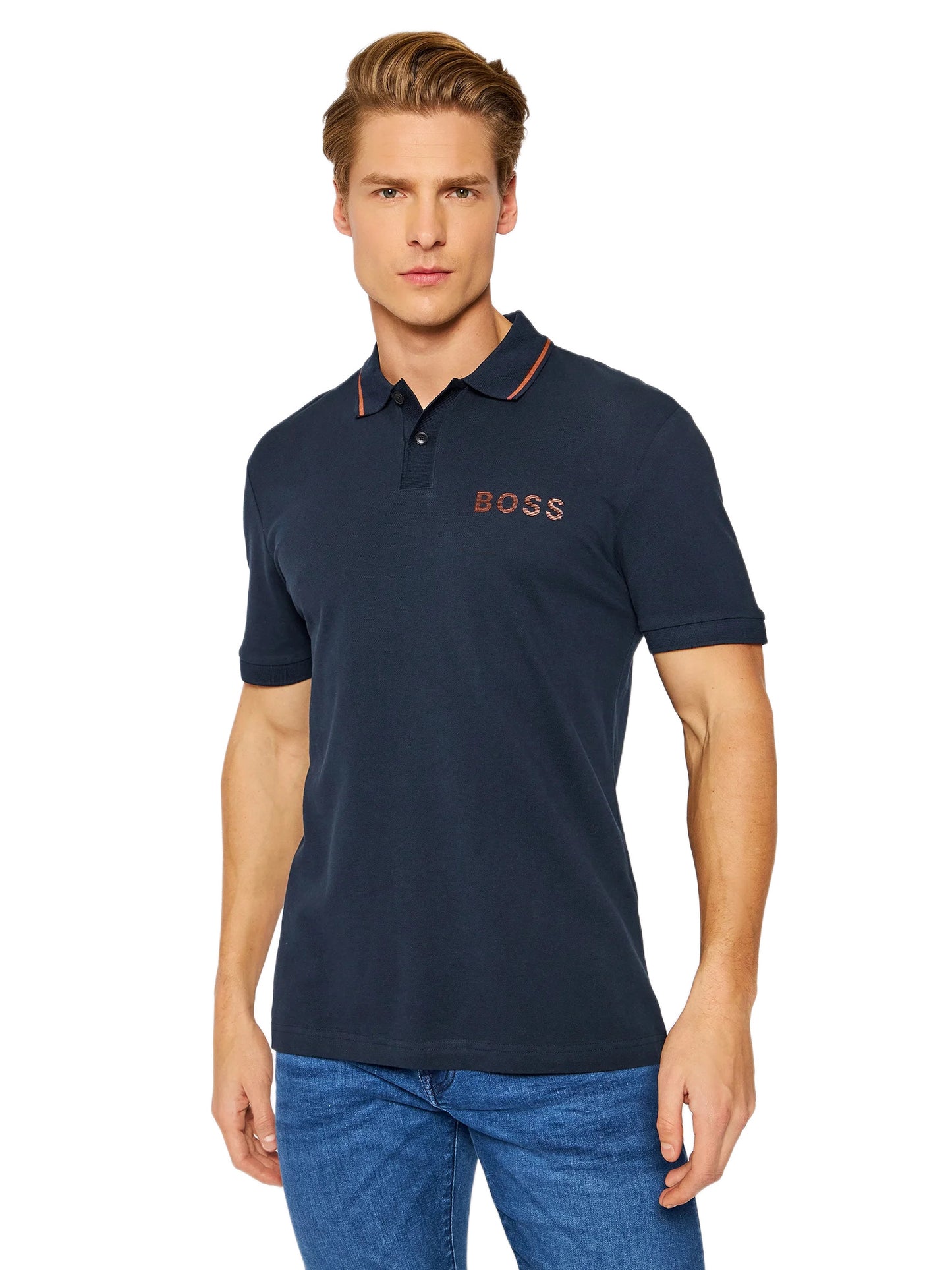 BOSS POLO TSHIRT SLIM FIT NAVY/ORNG