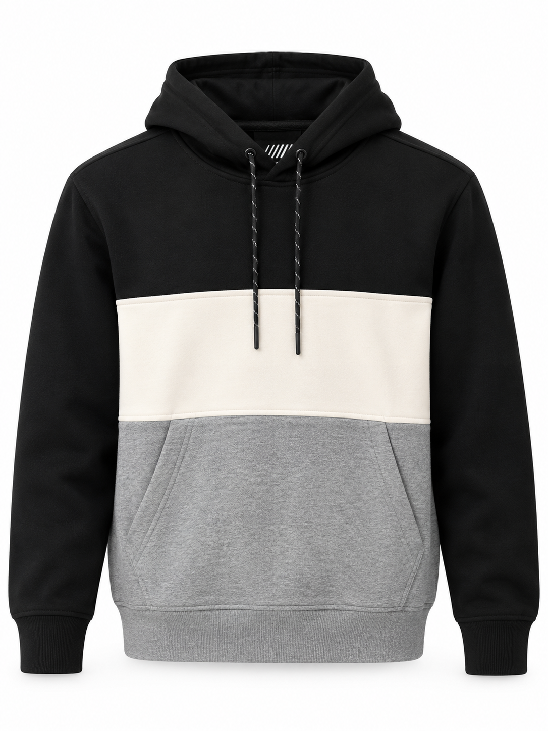 American Eagle Colorblock Fleece Hoodie – Black, Cream & Grey
