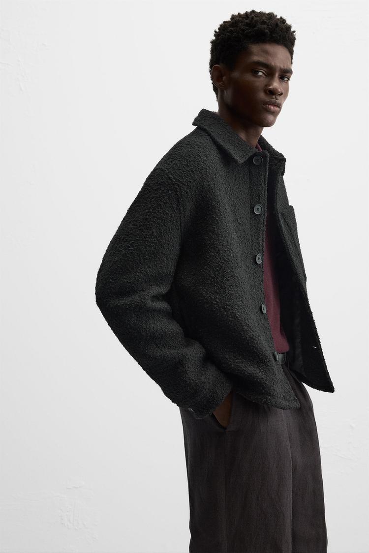 Zara bouclé jacket with patch pockets.