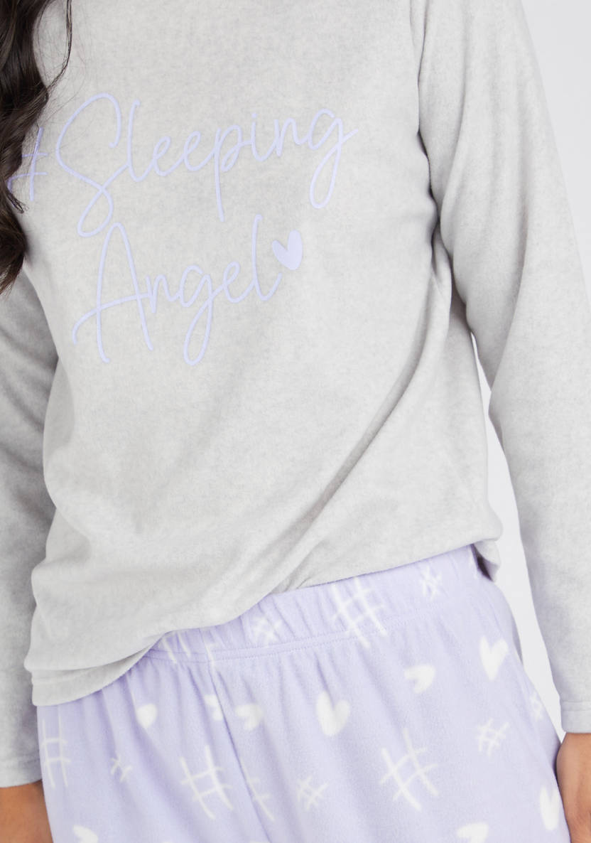 Cozy Collection Printed Round Neck T-shirt and Pyjama Set