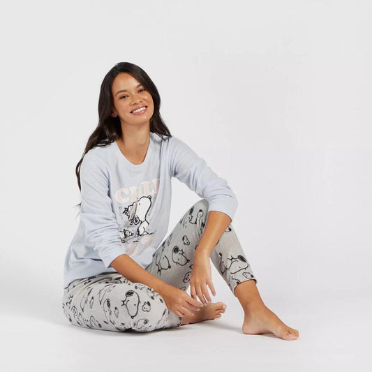MAX Snoopy Print T-shirt and All-Over Printed Pyjamas Set FLEECE