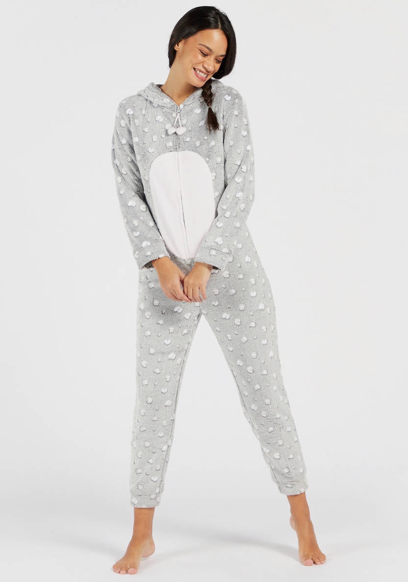 Plush Hooded Neck Onesie with Long Sleeves
