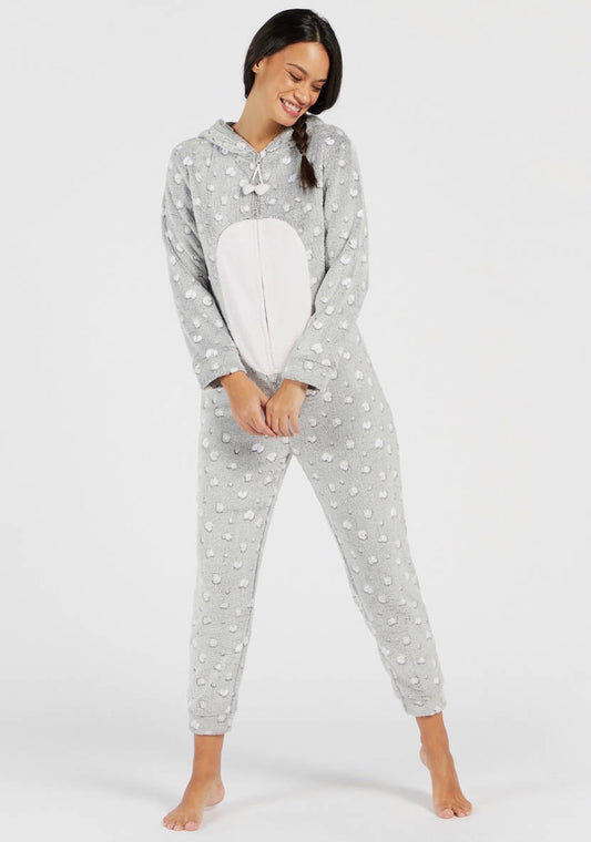 Plush Hooded Neck Onesie with Long Sleeves
