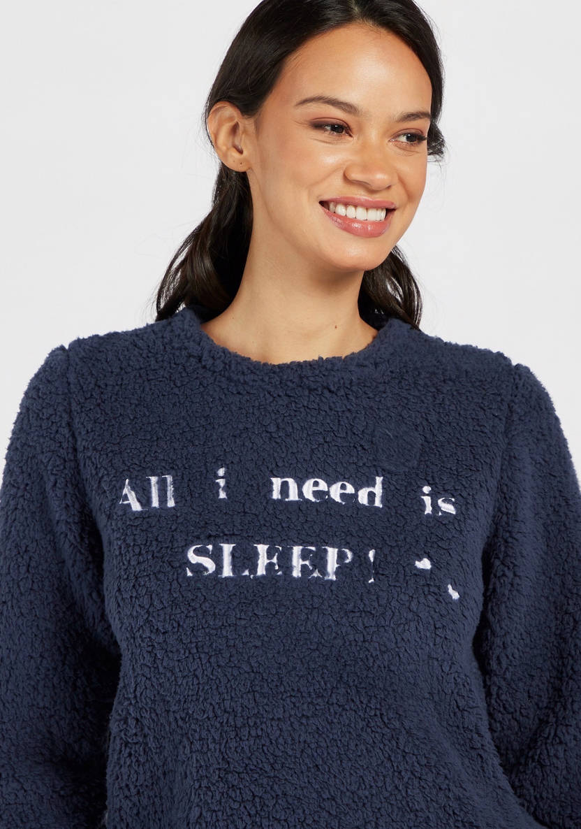 Textured Sweatshirt and All-Over Print Pyjama set