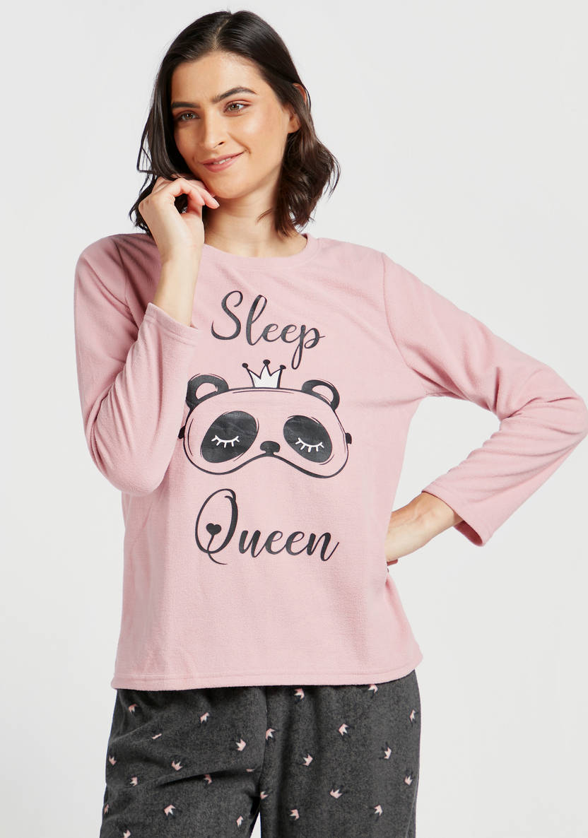 Graphic Print Long Sleeves T-shirt and All-Over Printed Pyjamas Set