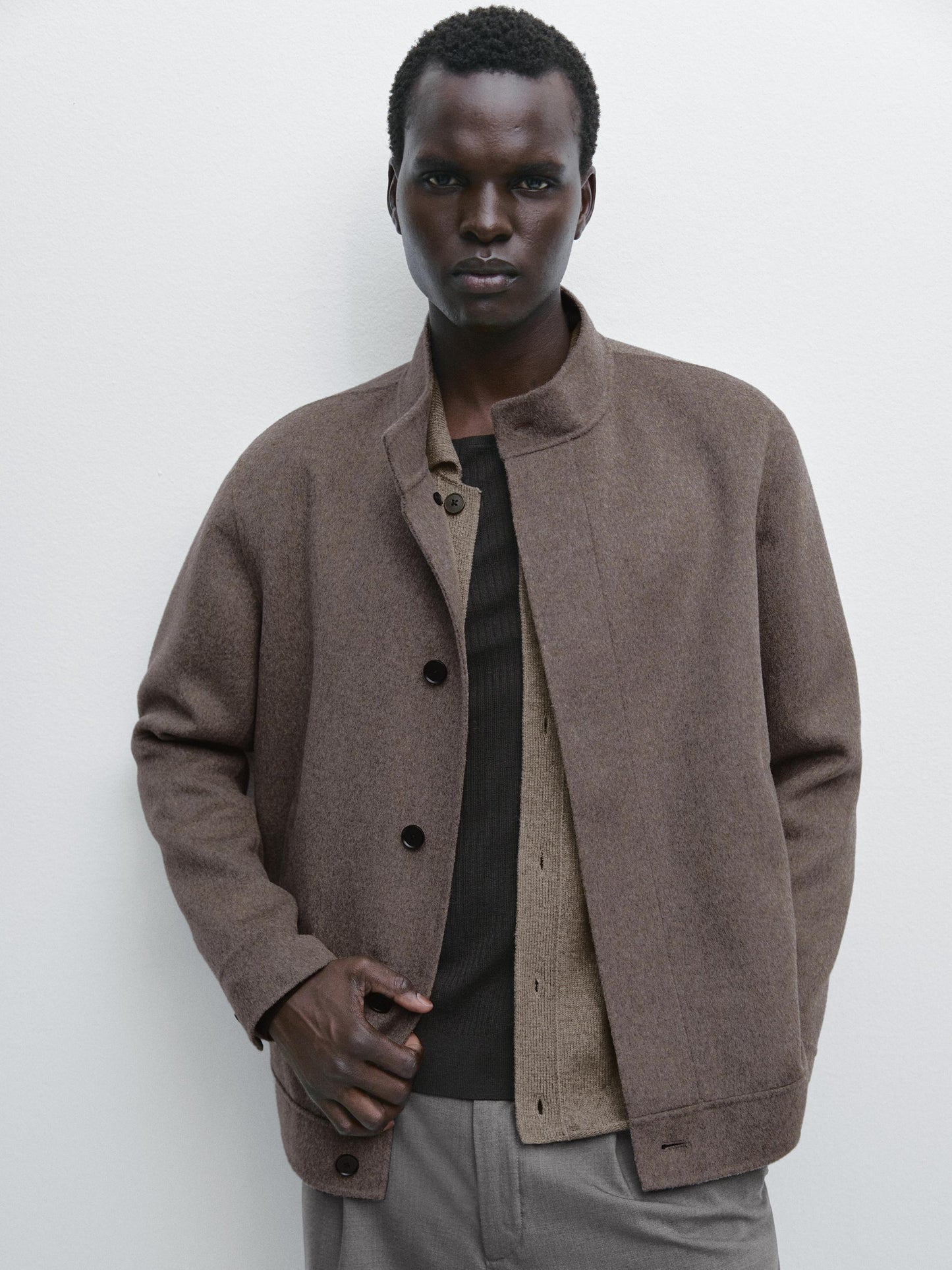 Massimo dutti DOUBLE WOOL BLEND JACKET mink