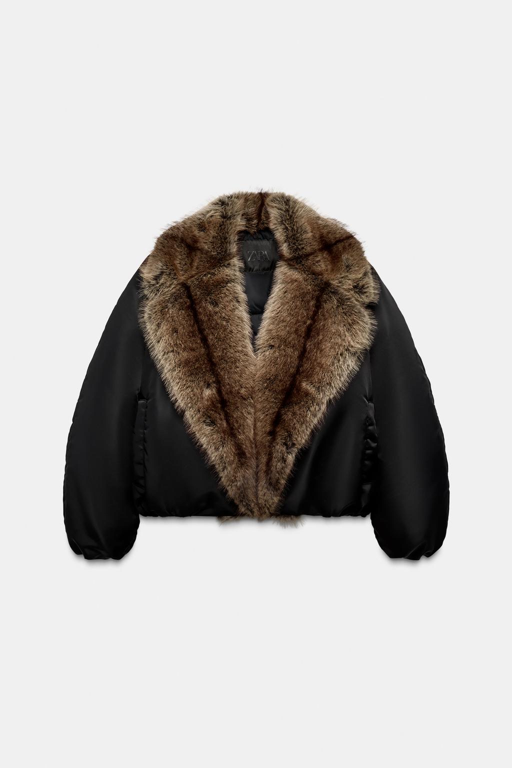 ZARA FAUX FUR COLLAR BOMBER JACKET ZW COLLECTION