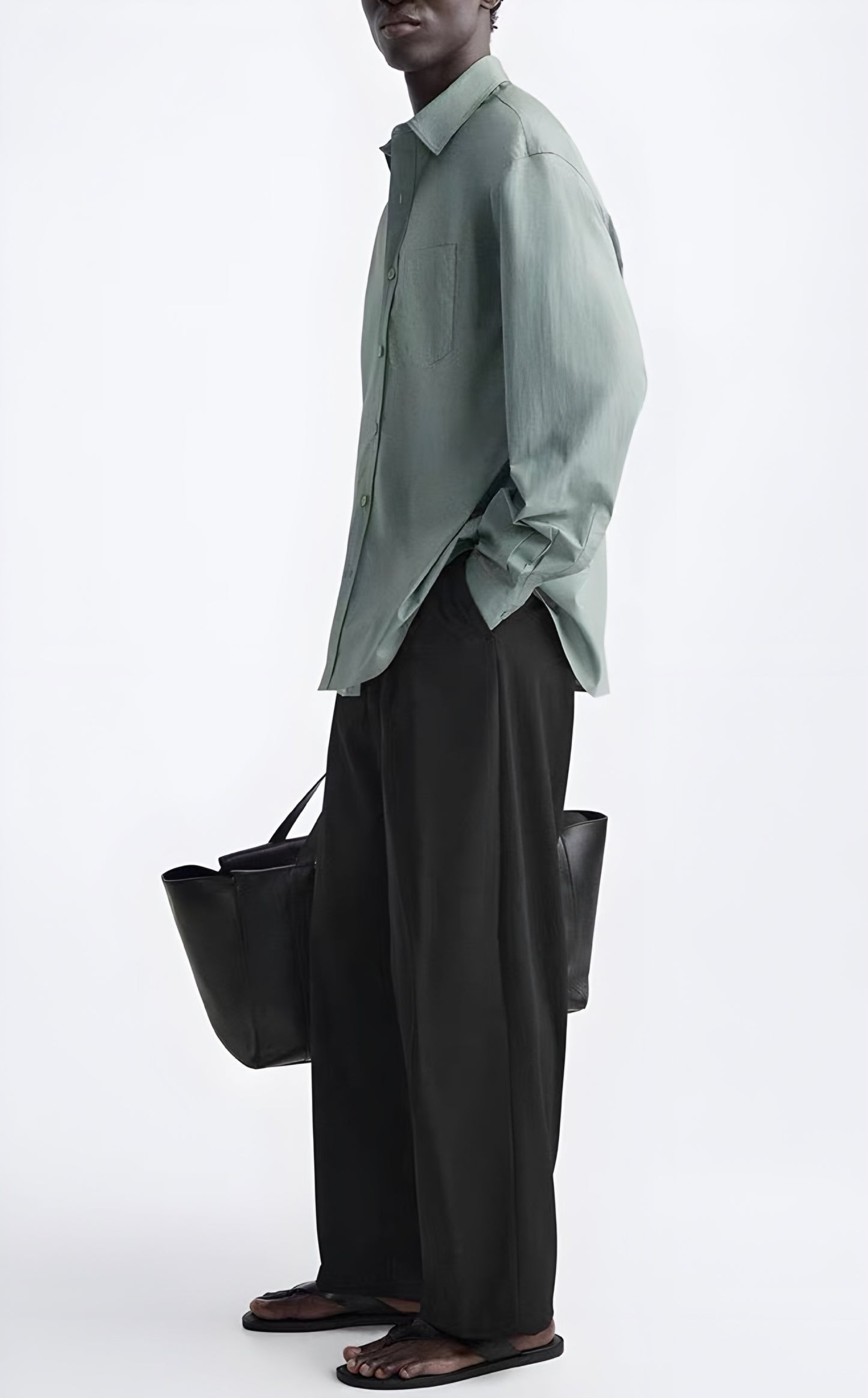 Zara relaxed Pocket poplin shirt green FIT BIGGER