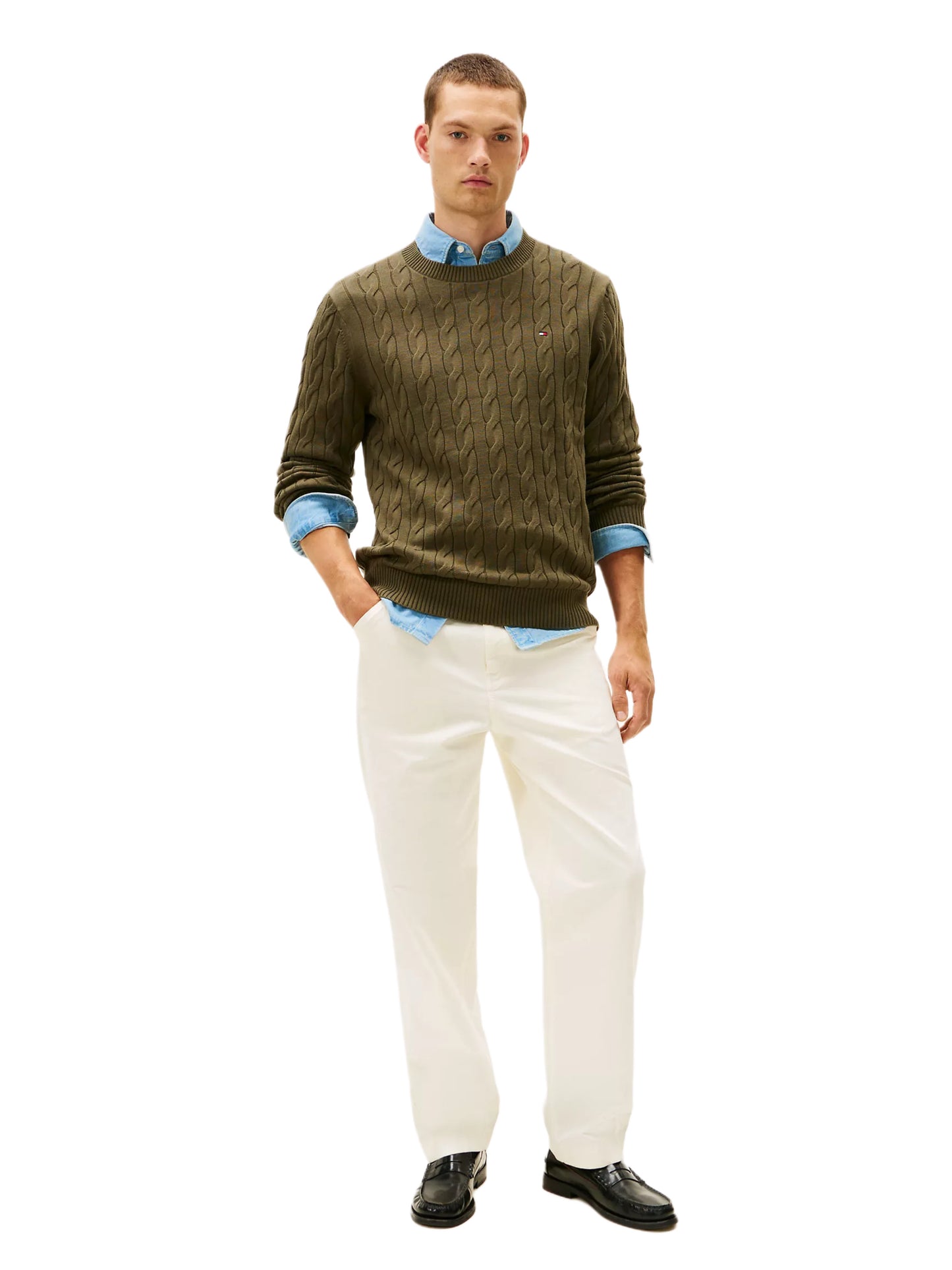 Tommy Hilfiger cable pullover crew neck olive