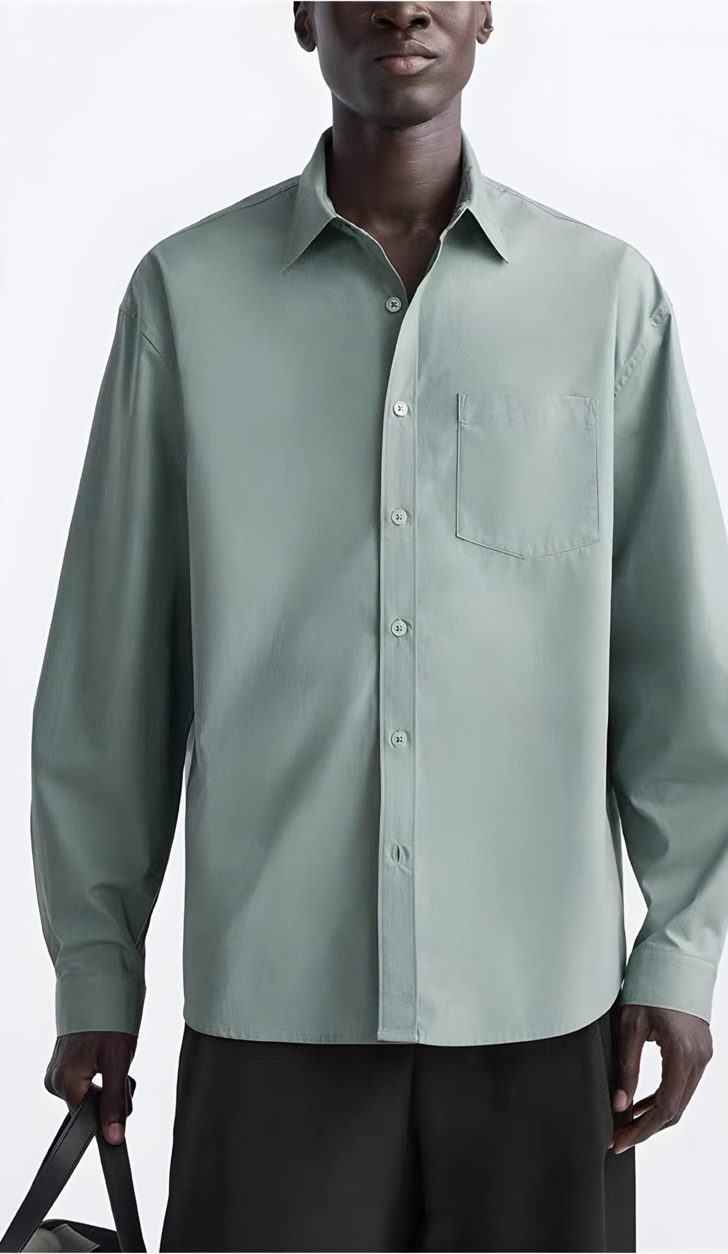 Zara relaxed Pocket poplin shirt green FIT BIGGER