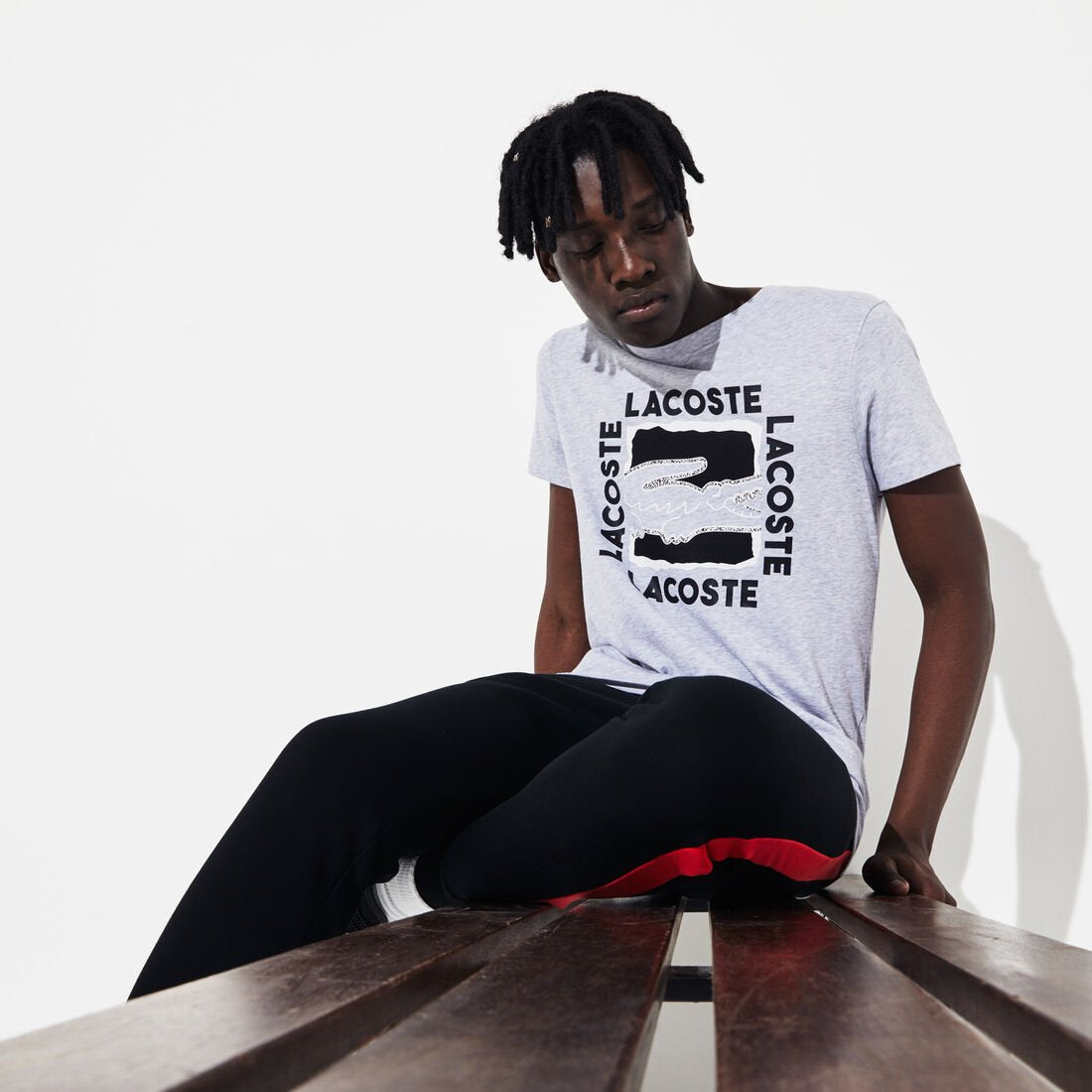 LACOSTE TSHIRT SQR PRNT GRAY