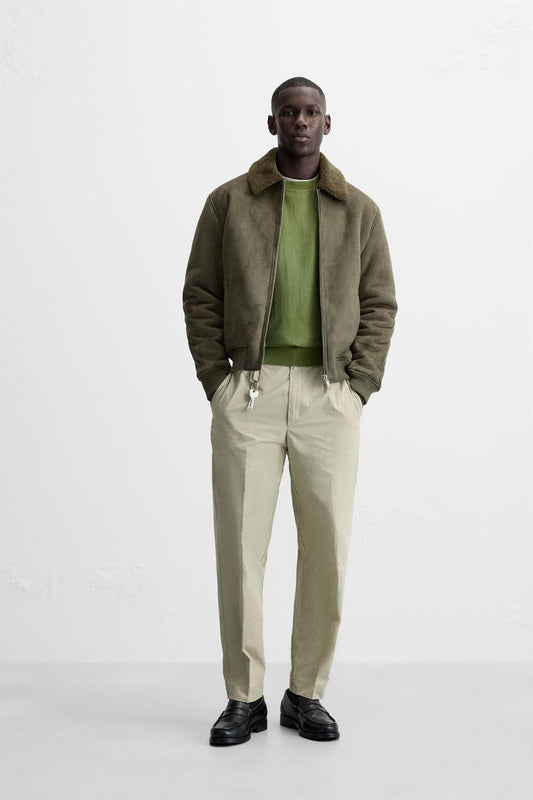 Jacket Zara Suede  Fur Inside olive
