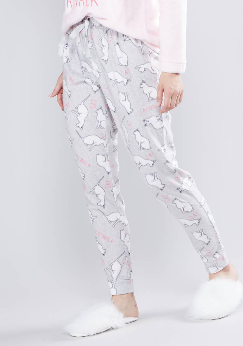 Contrasting pajama pants set with round-neck T-shirt – Cozy Collection