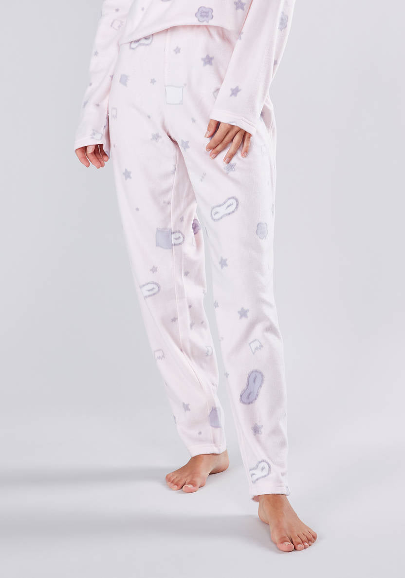 Cozy Collection Printed Round Neck T-shirt and Pyjama Set