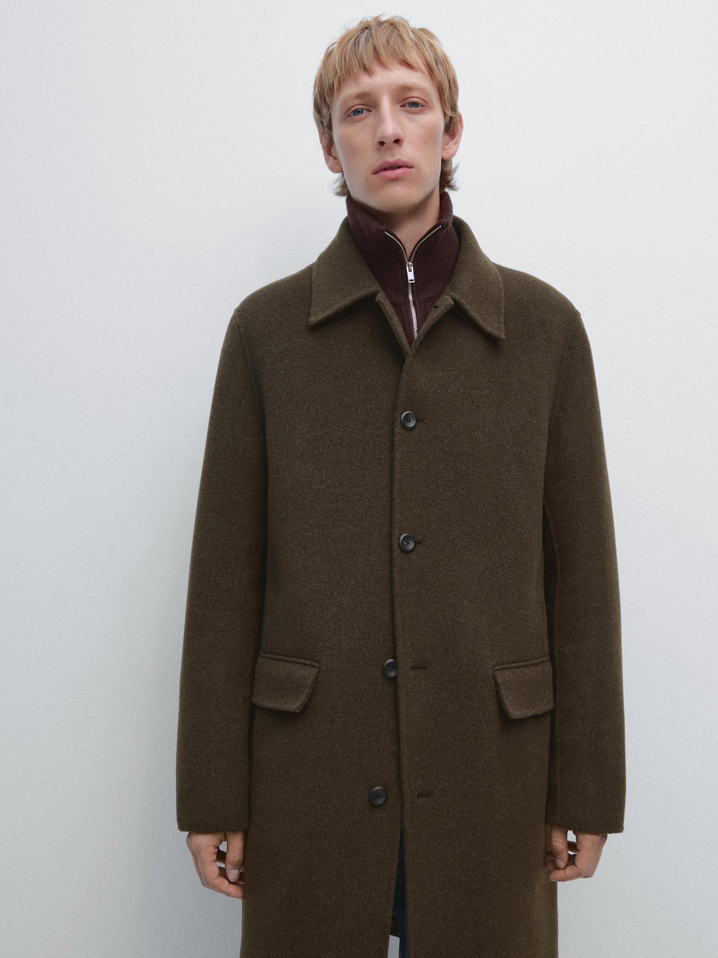 Massimo Dutti LONG DOUBLE WOOL BLEND COAT