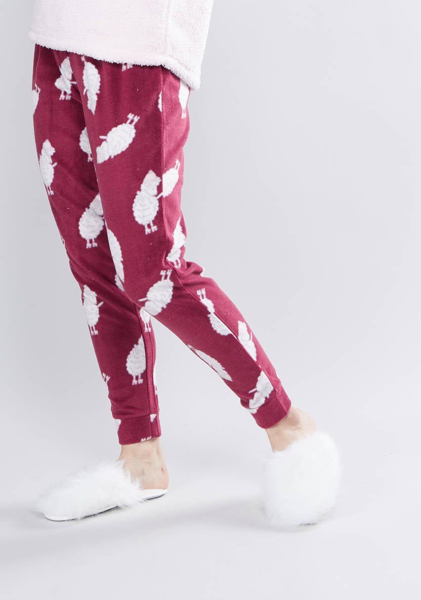Cozy Collection textured T-shirt with round neckline and printed pajama pants set